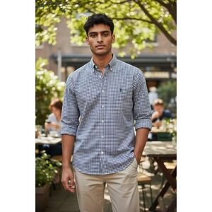 Polo Ralph Lauren Men's Large Long Sleeve Blue White Gingham Button Up Check